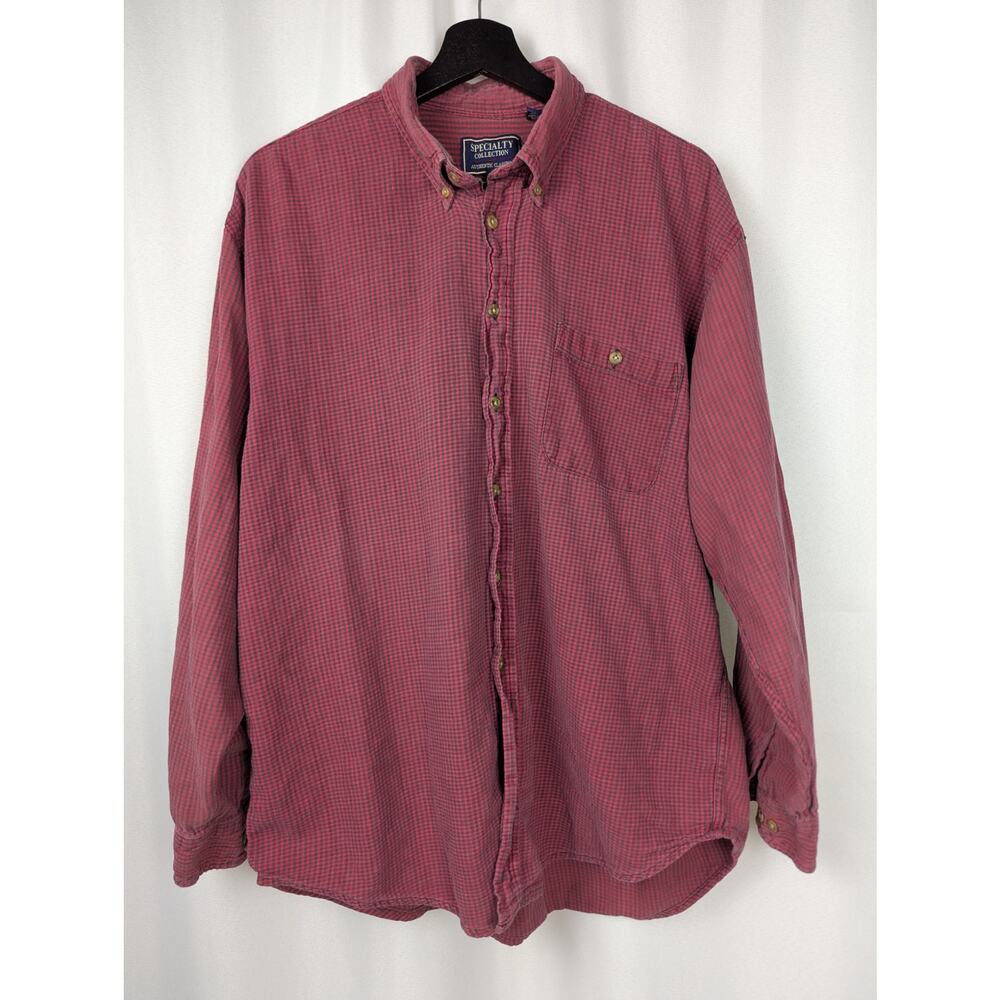 Vtg Specialty Collection Red‎ and Gray Houndstooth Shirt Size XL 100% cotton